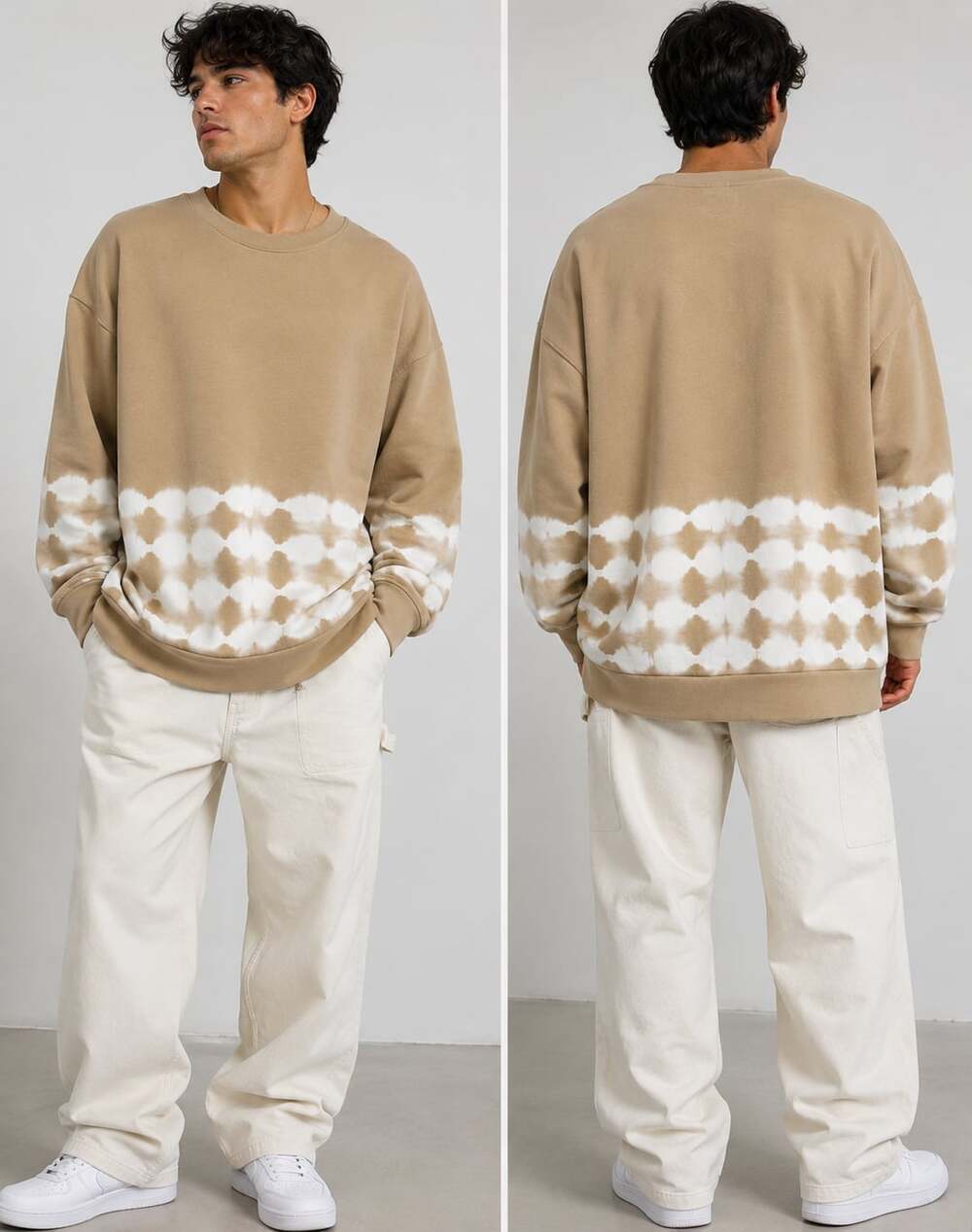Talentless Tan and White Tie-Dye Crewneck Sweatshirt XL